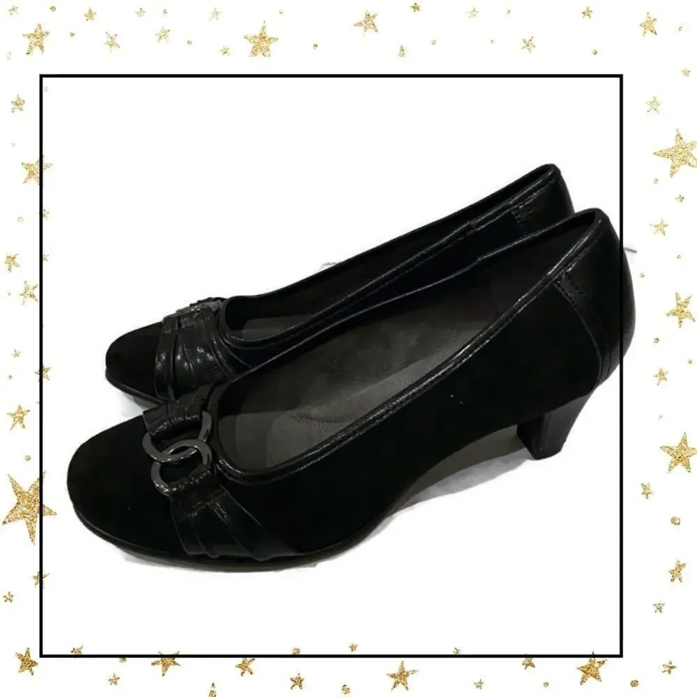 Aerosoles Women’s Black Suede Slip-On Heels 10